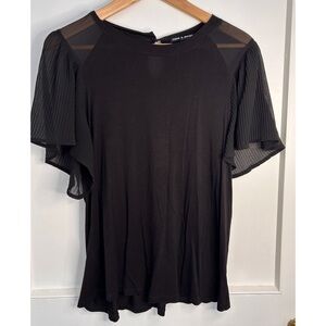 Women’s Cable & Gauge Black Top with Sheer Shoulders and Pleated Bell Sleeves